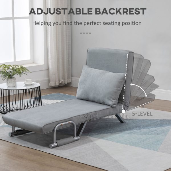 Sofa Bed Foldable Portable Armchair Sleeper Lounge  Pillow Light Grey - Image 4