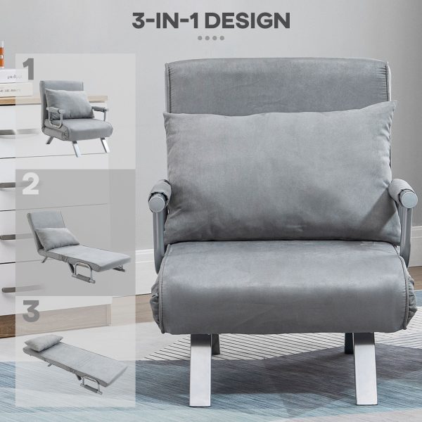 Sofa Bed Foldable Portable Armchair Sleeper Lounge  Pillow Light Grey - Image 5