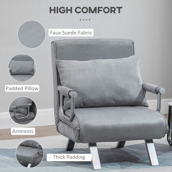 Sofa Bed Foldable Portable Armchair Sleeper Lounge  Pillow Light Grey - Image 6