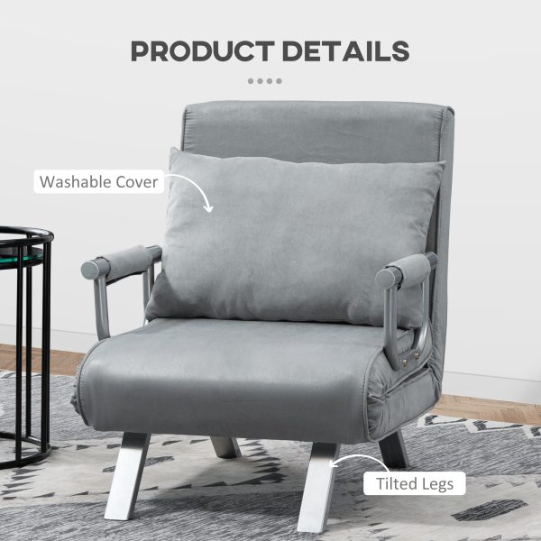 Sofa Bed Foldable Portable Armchair Sleeper Lounge  Pillow Light Grey - Image 7