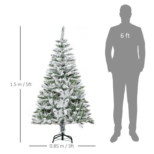 5ft Snow Flocked Artificial Christmas Tree w/ Realistic Branch Tips HOMCOM - Image 3