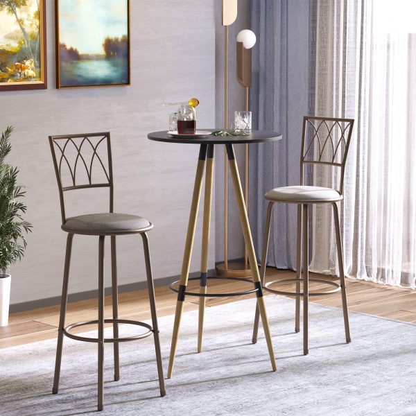Set of 2 Bar Chairs Swivel Armless Upholstered Metal Frame Barstools - Image 2
