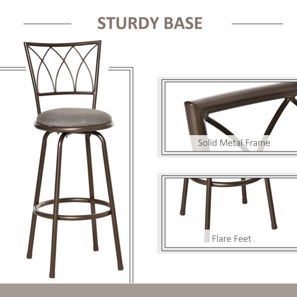 Set of 2 Bar Chairs Swivel Armless Upholstered Metal Frame Barstools - Image 6