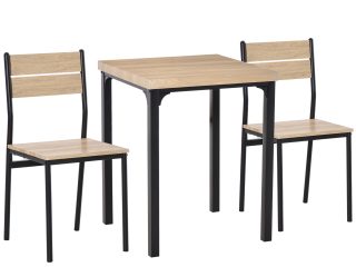 3 Pcs Compact Dining Table 2 Chairs Set Wooden Metal Legs Kitchen