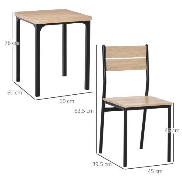 3 Pcs Compact Dining Table 2 Chairs Set Wooden Metal Legs Kitchen - Image 3