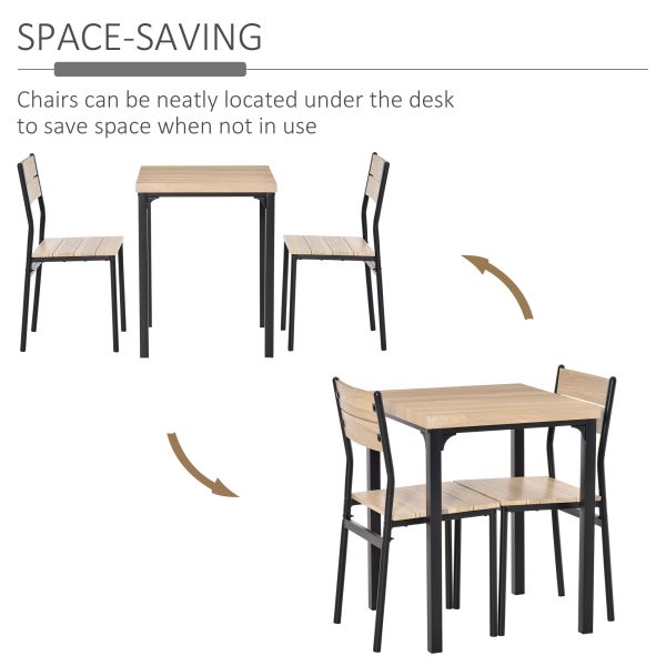 3 Pcs Compact Dining Table 2 Chairs Set Wooden Metal Legs Kitchen - Image 5