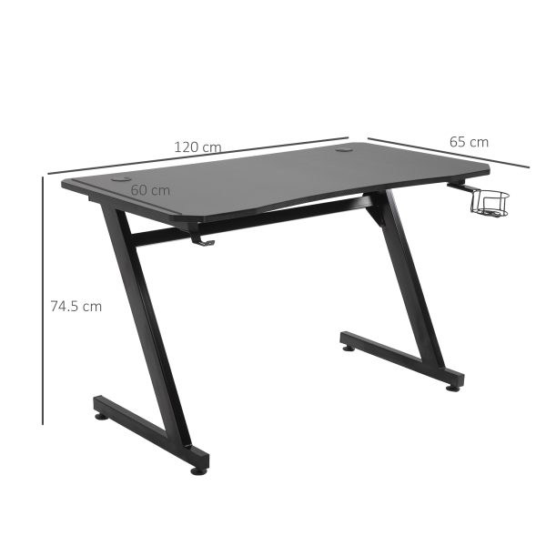 Gaming Desk Steel Frame Cup Headphone Holder Adjustable Feet Home Black - Image 3