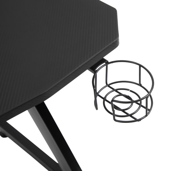 Gaming Desk Steel Frame Cup Headphone Holder Adjustable Feet Home Black - Image 8