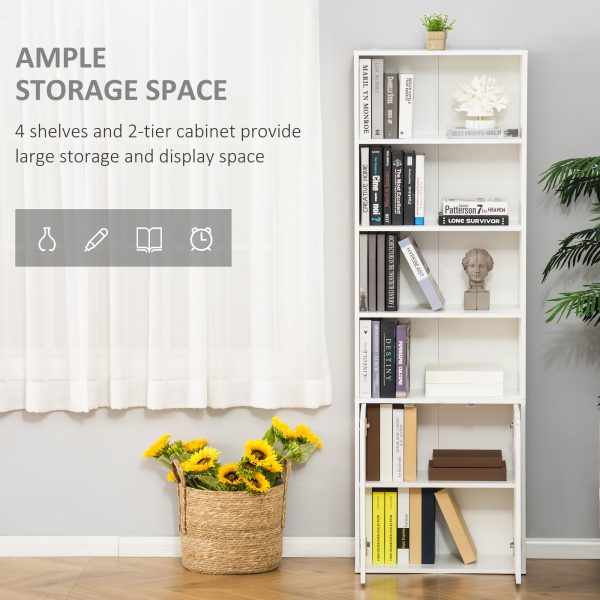 2 Door 4 Shelves Bookcase Wooden Storage Cabinet Display Unit White - Image 4