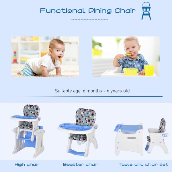 3-in-1 Convertible Baby High Chair Booster Seat w/ Removable Tray Blue - Image 4