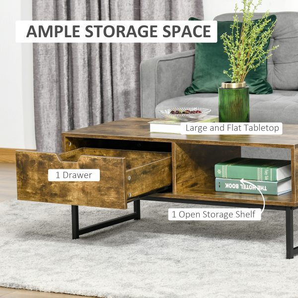 Coffee Table Wood Finish Metal Frame Sofa Table  Drawer & Shelf Brown - Image 5