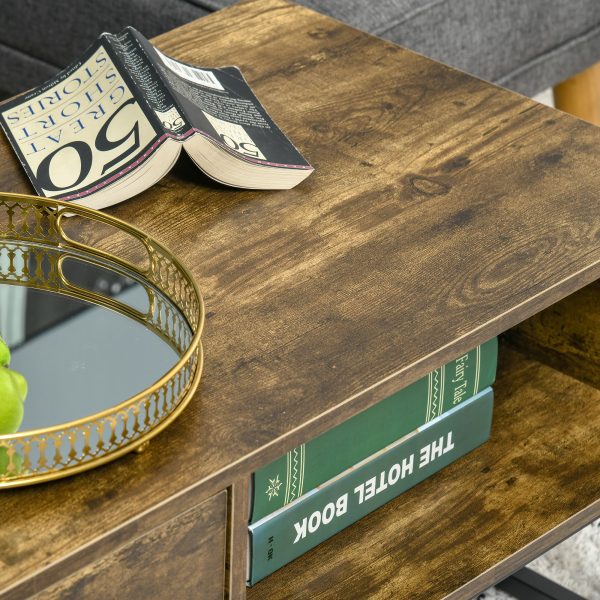 Coffee Table Wood Finish Metal Frame Sofa Table  Drawer & Shelf Brown - Image 8
