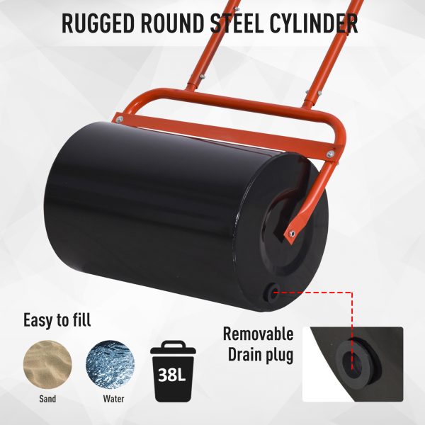Combination Push/Tow Lawn Roller Filled w/ 38L Sand or Water Garden Outsunny - Image 4