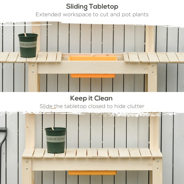 Garden Potting Bench Workstation Table w/ Sliding Tabletop & Dry Sink Outsunny - Image 5