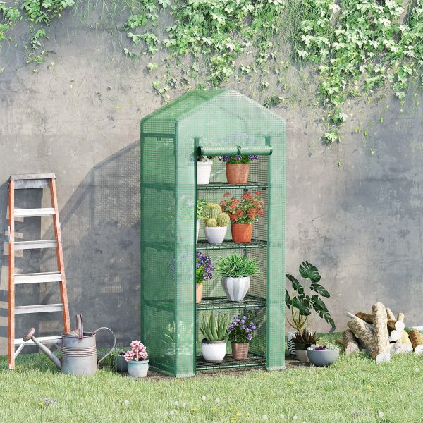 Mini Greenhouse 4-Tier Portable Plant House Shed w/ PE Cover, Green Outsunny - Image 2