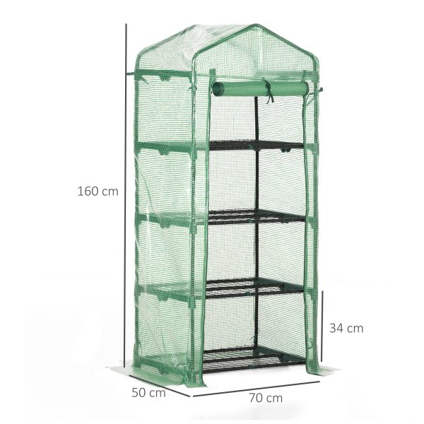Mini Greenhouse 4-Tier Portable Plant House Shed w/ PE Cover, Green Outsunny - Image 3