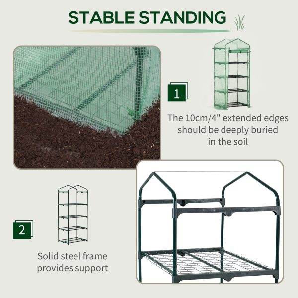 Mini Greenhouse 4-Tier Portable Plant House Shed w/ PE Cover, Green Outsunny - Image 4