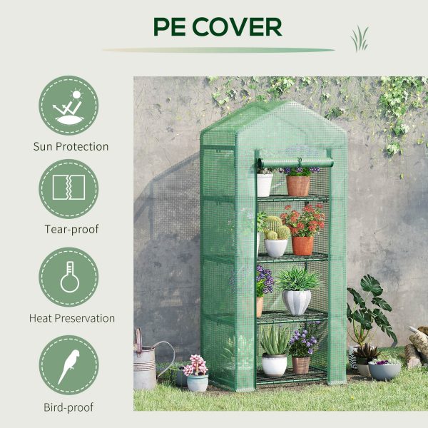 Mini Greenhouse 4-Tier Portable Plant House Shed w/ PE Cover, Green Outsunny - Image 5
