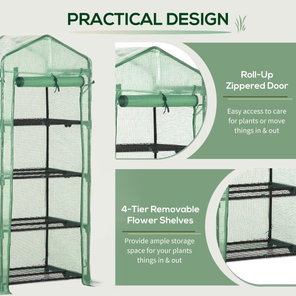 Mini Greenhouse 4-Tier Portable Plant House Shed w/ PE Cover, Green Outsunny - Image 6