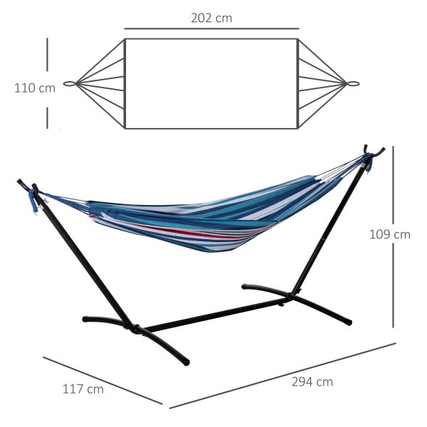 294 x 117cm Hammock with Metal Stand Portable Carrying Bag 120kg White Stripe - Image 3