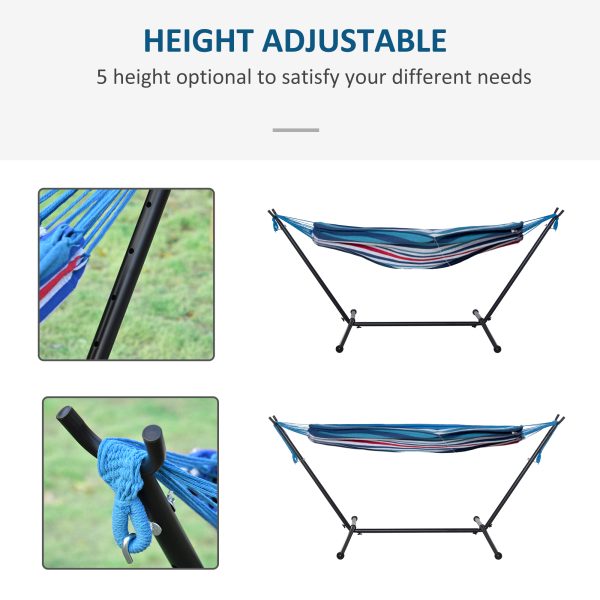 294 x 117cm Hammock with Metal Stand Portable Carrying Bag 120kg White Stripe - Image 4