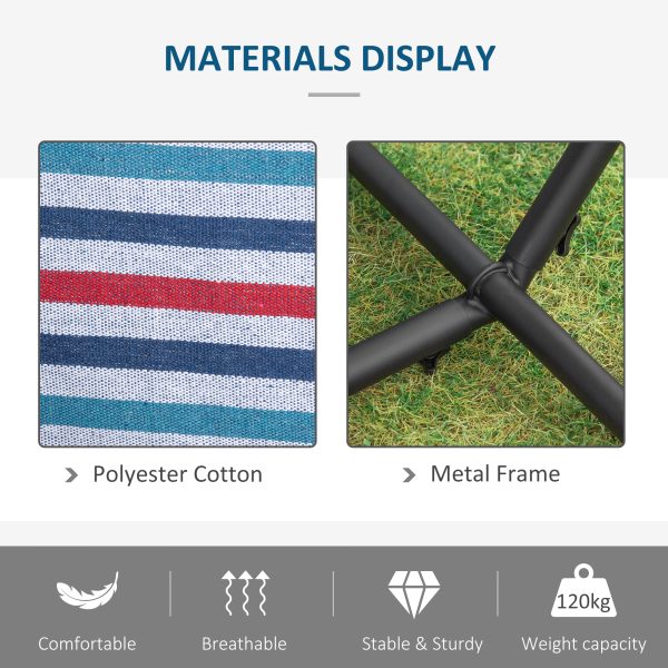 294 x 117cm Hammock with Metal Stand Portable Carrying Bag 120kg White Stripe - Image 5
