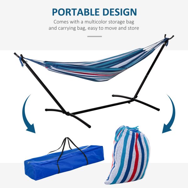294 x 117cm Hammock with Metal Stand Portable Carrying Bag 120kg White Stripe - Image 6