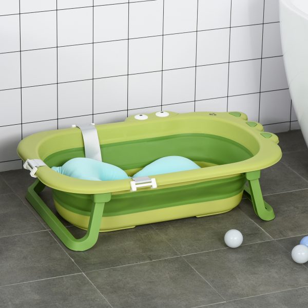 Baby Bath Tub for Toddler Foldable w/ Baby Cushion for 0-3 Years Green HOMCOM - Image 2