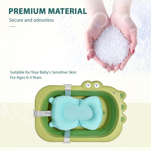 Baby Bath Tub for Toddler Foldable w/ Baby Cushion for 0-3 Years Green HOMCOM - Image 4
