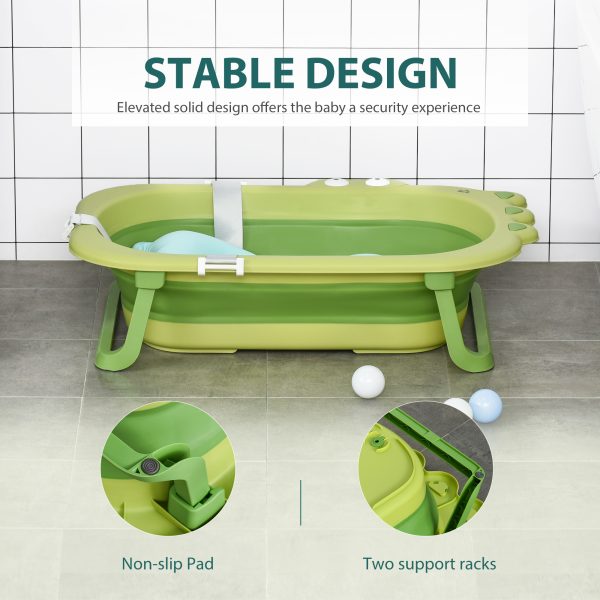 Baby Bath Tub for Toddler Foldable w/ Baby Cushion for 0-3 Years Green HOMCOM - Image 7