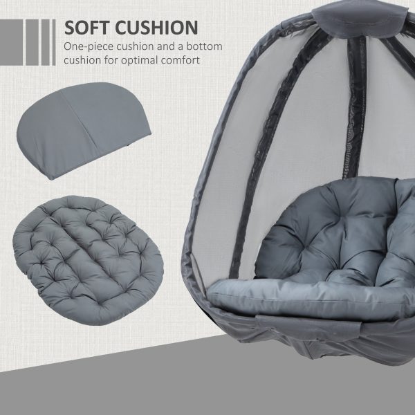 Folding Hanging Egg Chair w/ Cushion and Stand Grey - Image 4