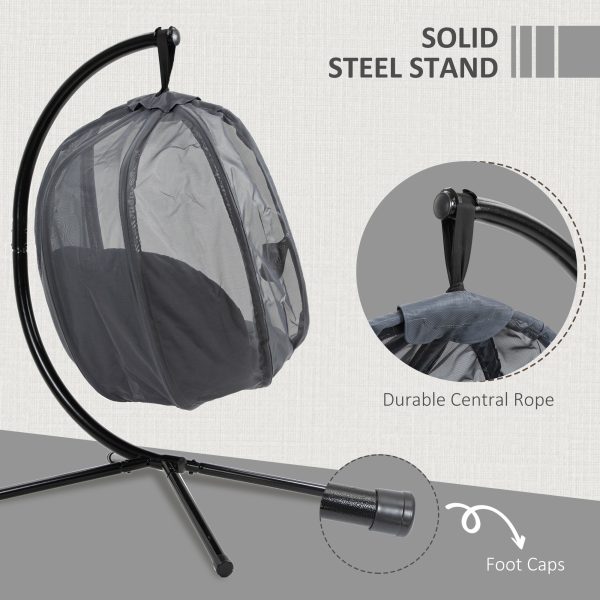 Folding Hanging Egg Chair w/ Cushion and Stand Grey - Image 6