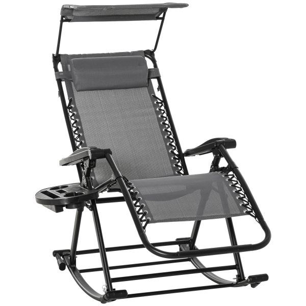 Folding Recliner Chair Outdoor Lounge Rocker Zero-Gravity Seat, Grey