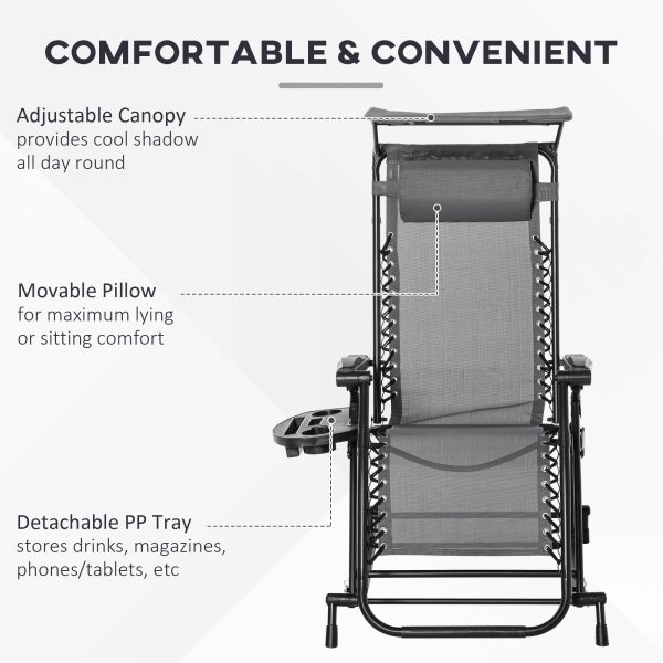 Folding Recliner Chair Outdoor Lounge Rocker Zero-Gravity Seat, Grey - Image 5