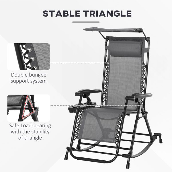 Folding Recliner Chair Outdoor Lounge Rocker Zero-Gravity Seat, Grey - Image 6