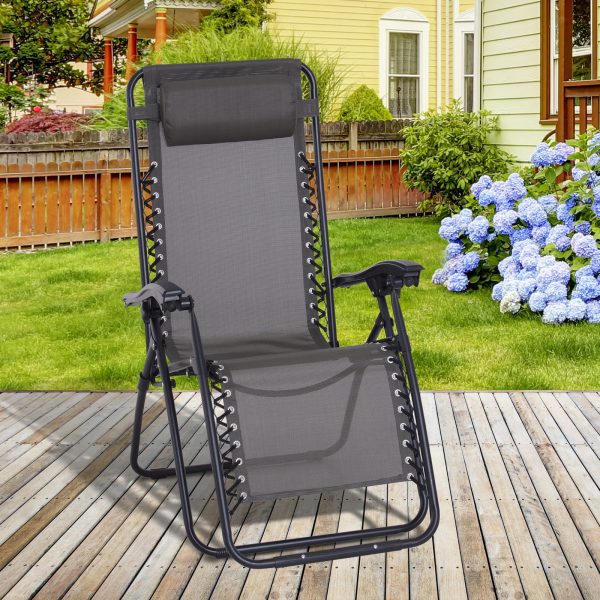Metal Frame Zero Gravity Lounger w/ Head Pillow for Patio Decking  Outsunny - Image 2