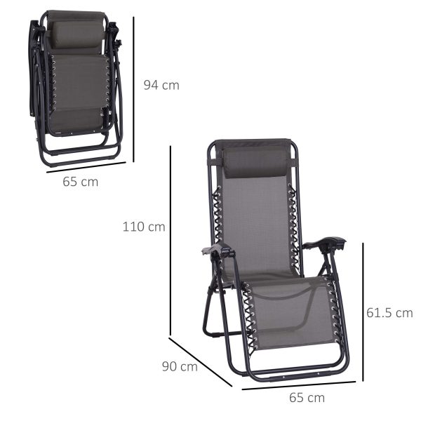 Metal Frame Zero Gravity Lounger w/ Head Pillow for Patio Decking  Outsunny - Image 3
