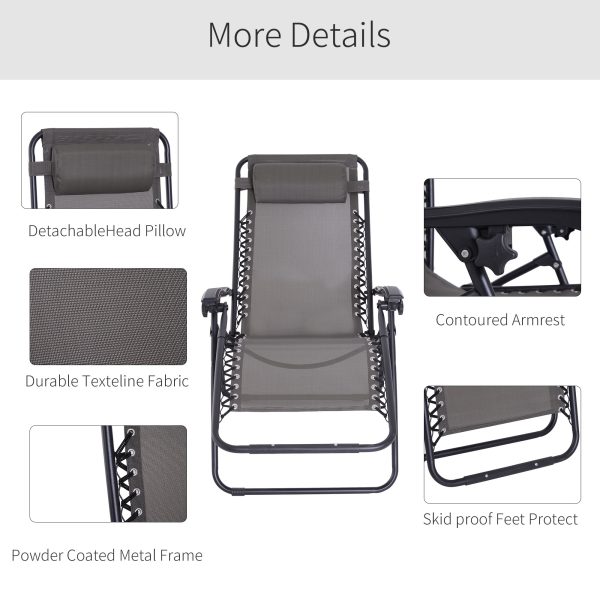 Metal Frame Zero Gravity Lounger w/ Head Pillow for Patio Decking  Outsunny - Image 5