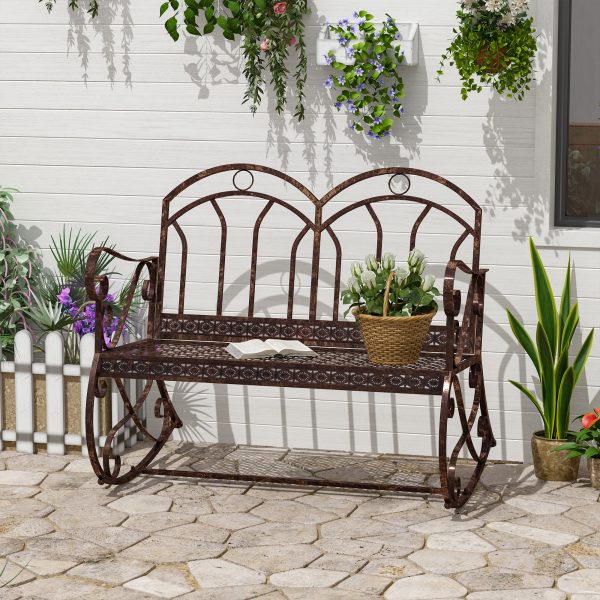 Rocking Chair Swing Bench Loveseat Metal Bronze Garden Outdoor - Image 2