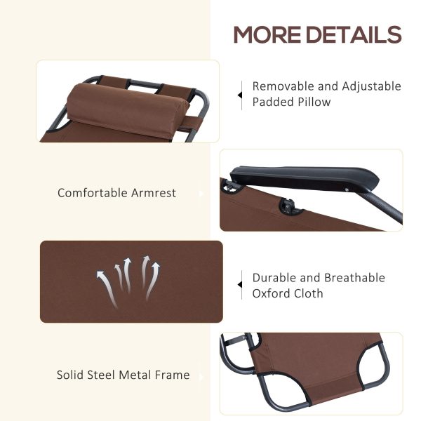 2 in 1 Outdoor Folding Sun Lounger Adjustable Back and Pillow Brown - Image 6