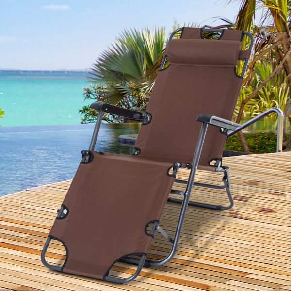 2 in 1 Outdoor Folding Sun Lounger Adjustable Back and Pillow Brown - Image 7