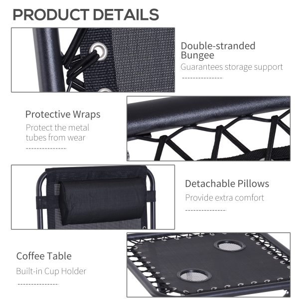 3PC Zero Gravity Chairs Sun Lounger Table Set w/ Cup Holders, Black Outsunny - Image 6