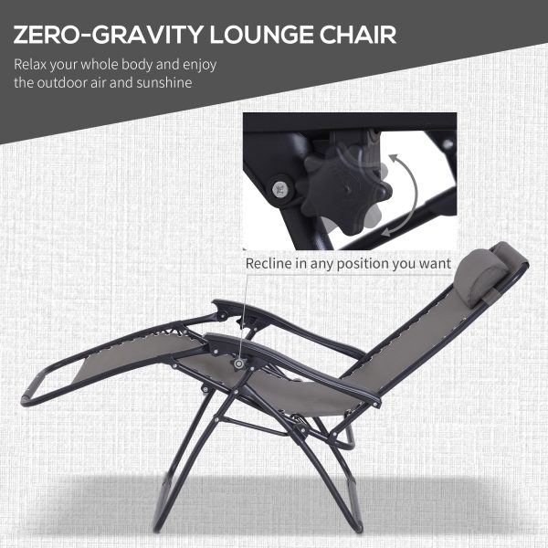 3PC Zero Gravity Chairs Sun Lounger Table Set Cup Holders Dark Grey Outsunny - Image 4