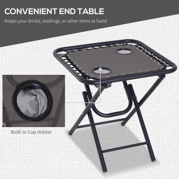 3PC Zero Gravity Chairs Sun Lounger Table Set Cup Holders Dark Grey Outsunny - Image 5