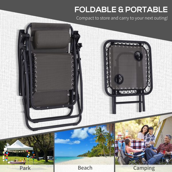 3PC Zero Gravity Chairs Sun Lounger Table Set Cup Holders Dark Grey Outsunny - Image 6