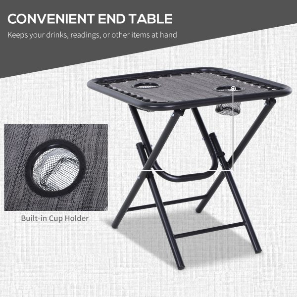3PC Zero Gravity Chairs Sun Lounger Table Set Cup Holders Light Grey Outsunny - Image 5