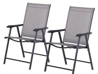 2-PCS Garden Armchairs Outdoor Patio Folding Modern Furniture Grey Outsunny