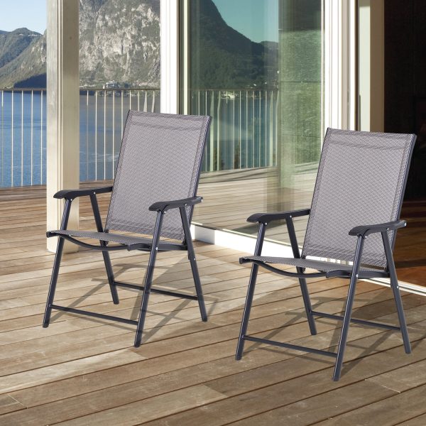 2-PCS Garden Armchairs Outdoor Patio Folding Modern Furniture Grey Outsunny - Image 2