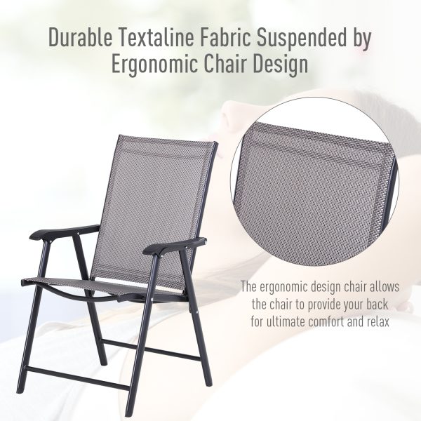 2-PCS Garden Armchairs Outdoor Patio Folding Modern Furniture Grey Outsunny - Image 4
