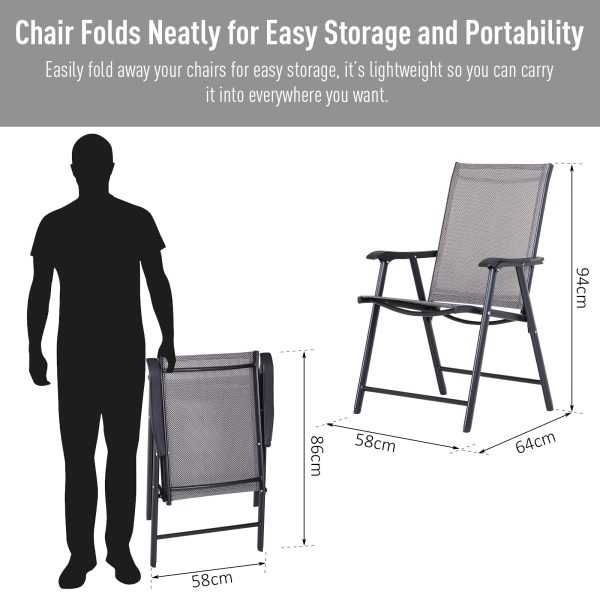 2-PCS Garden Armchairs Outdoor Patio Folding Modern Furniture Grey Outsunny - Image 5